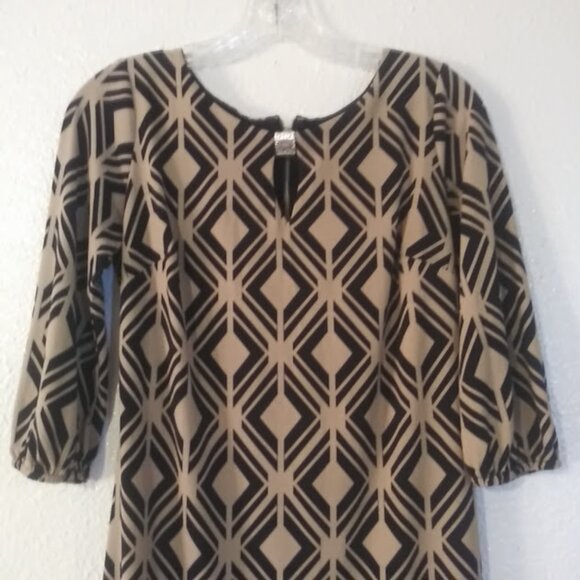 Enfocus women's size 6P beige and black diamond print dress - Picture 2 of 12